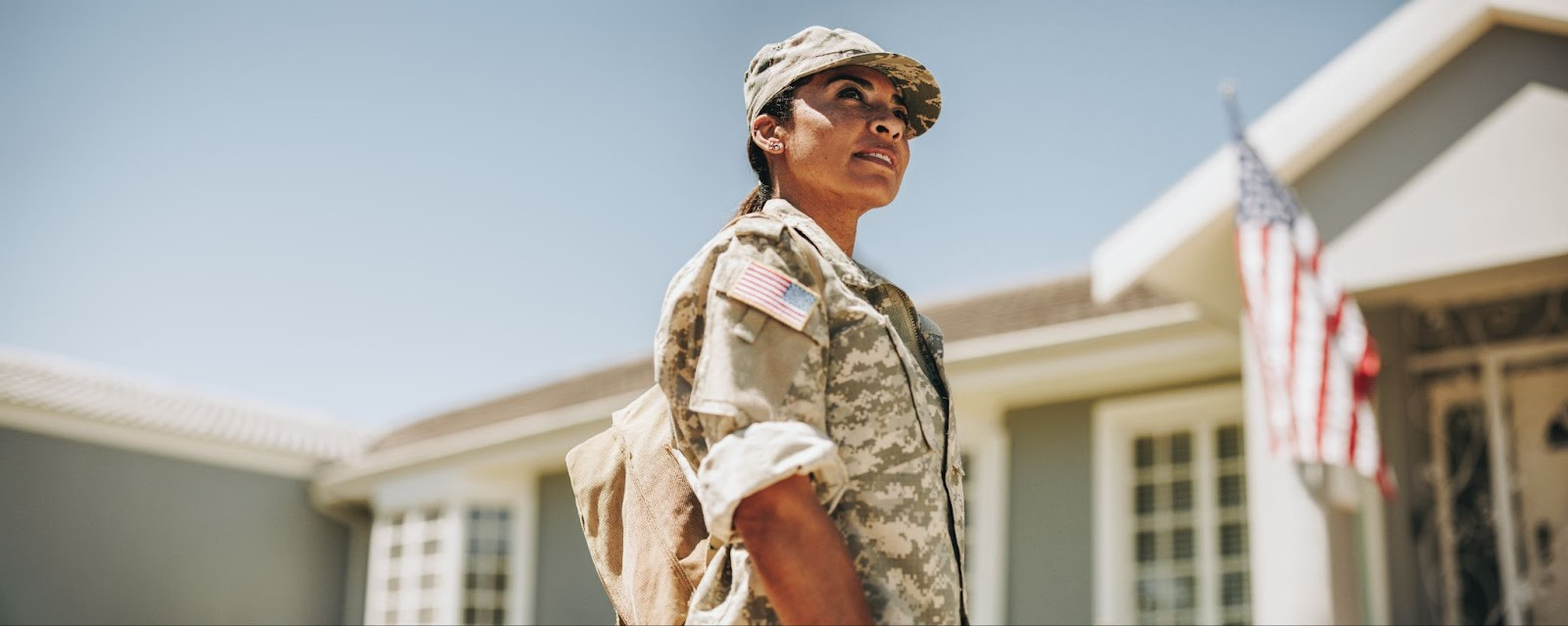 Courageous female soldier returning home